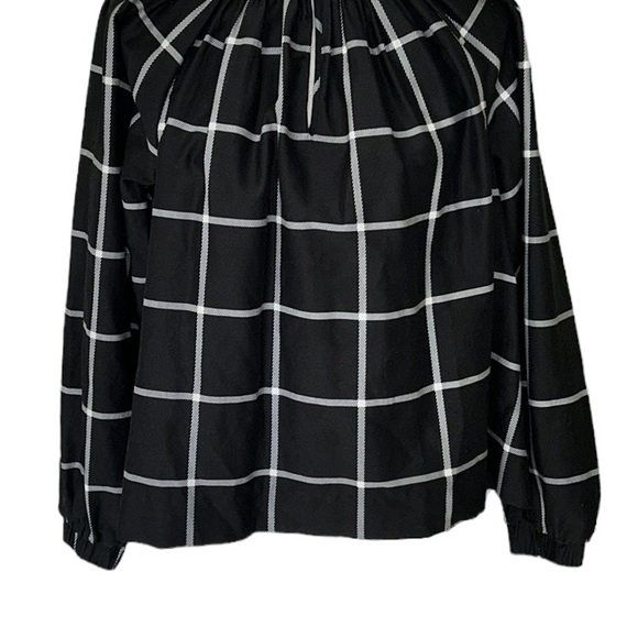 Marie Oliver Silk Black & White Plaid Windowpane Printed Ruffle Neck Blouse - S - Picture 7 of 14